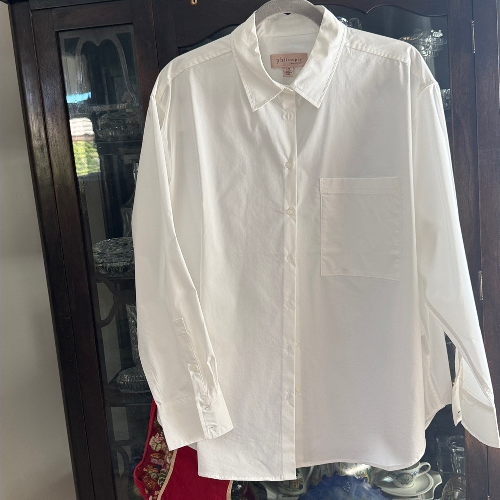 NWOT  Philosophy Republic Clothing Oversized White Long Sleeve Shirt Size Large